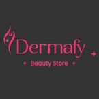 Logo of Dermafy Beauty Store with pink text and a stylized face on a white background