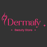 Logo of Dermafy Beauty Store with pink text and a stylized face on a white background